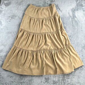 VTG Y2K Boutique Europa XL Tiered Maxi Skirt Tan Boho Western Prairie Faux Suede